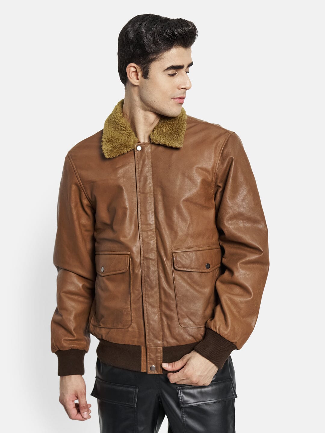 Brown Bomber Leather Jacket - Concordia Style Boutique