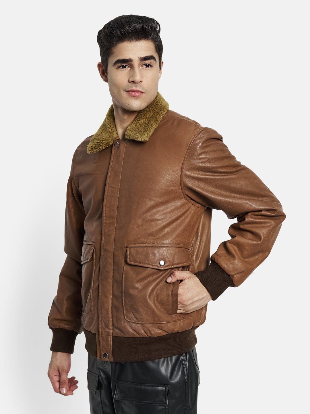 Brown Bomber Leather Jacket - Concordia Style Boutique