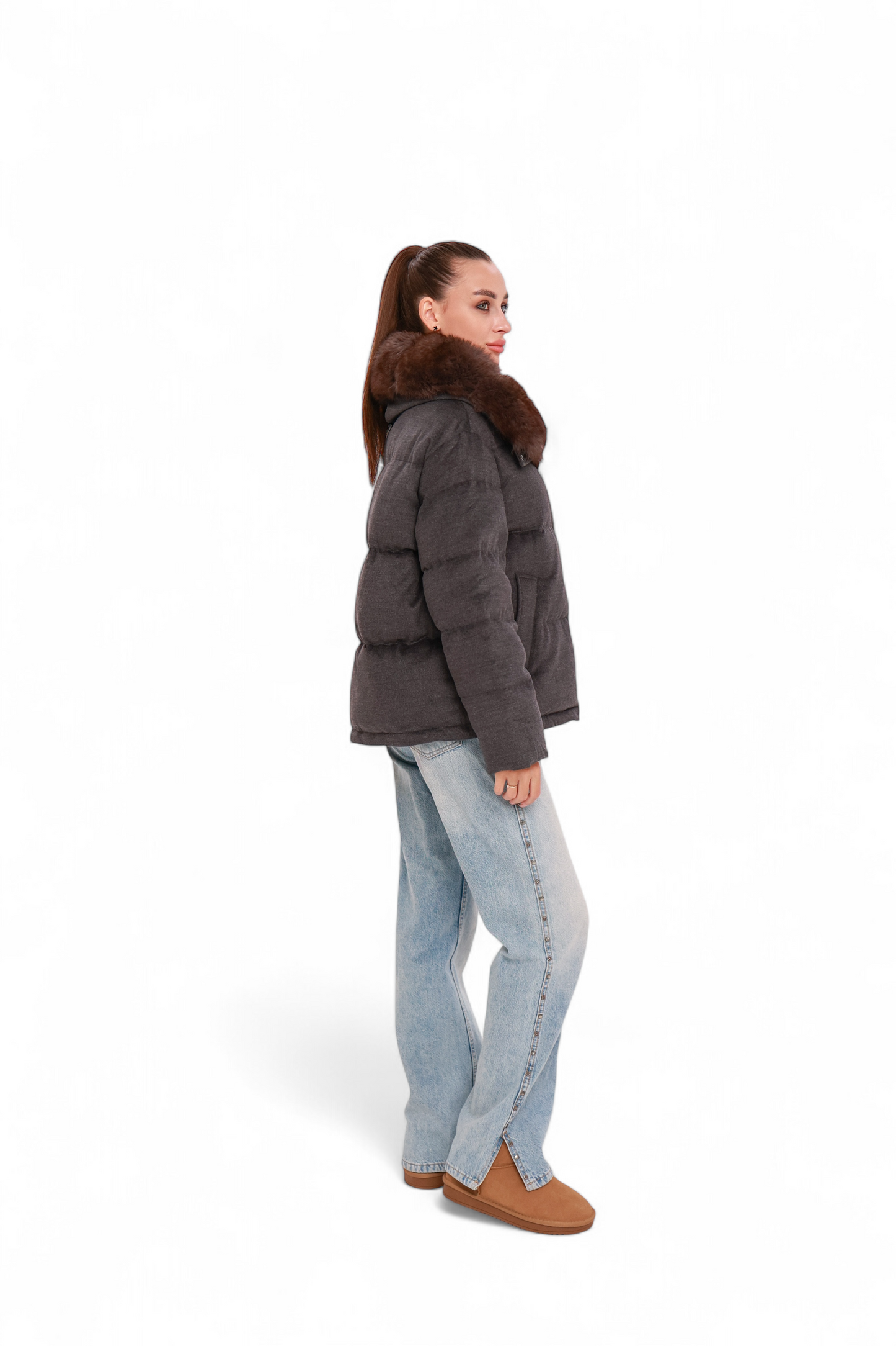 Elisa Genuine Polar Fox Fur Cashmere Effect Down Coat