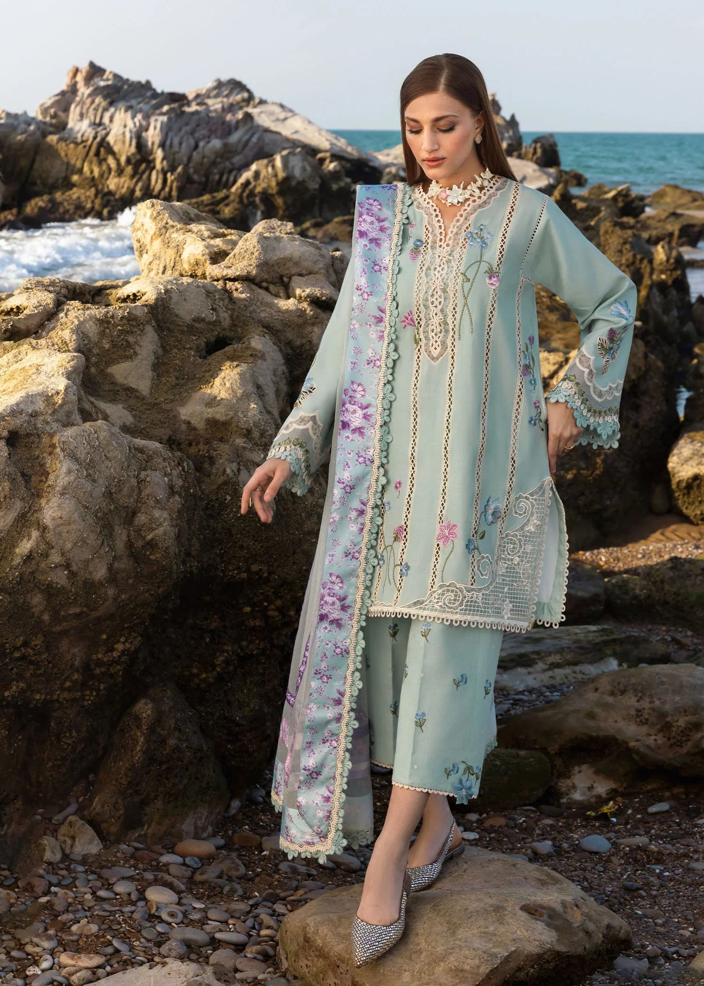 Crimson - D6 A Morning Blue  03 Piece Lawn