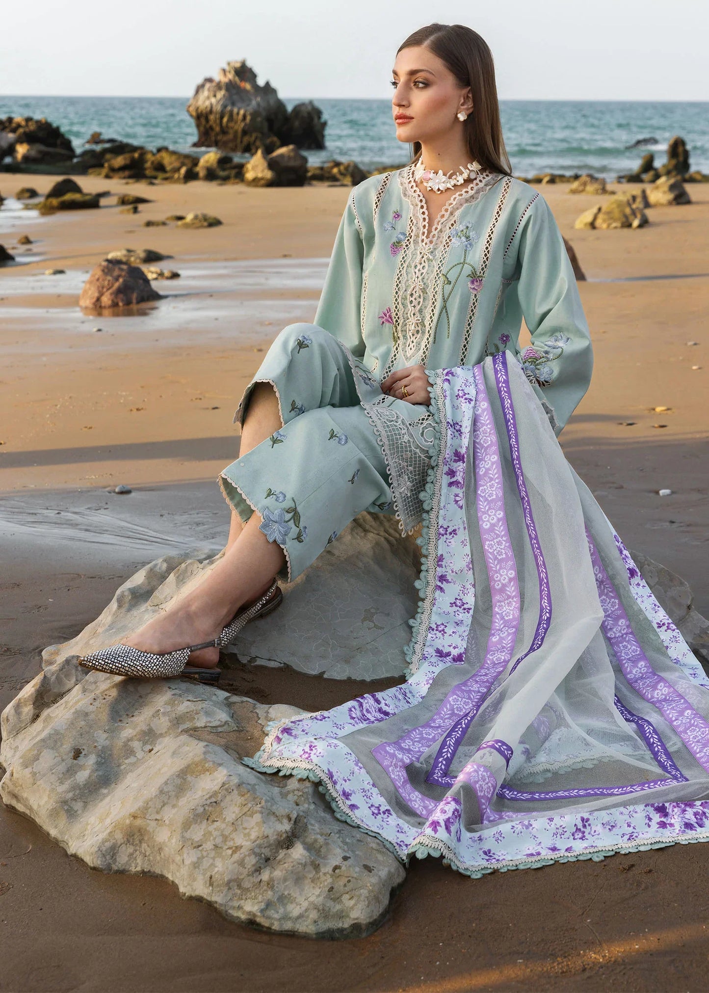 Crimson - D6 A Morning Blue  03 Piece Lawn