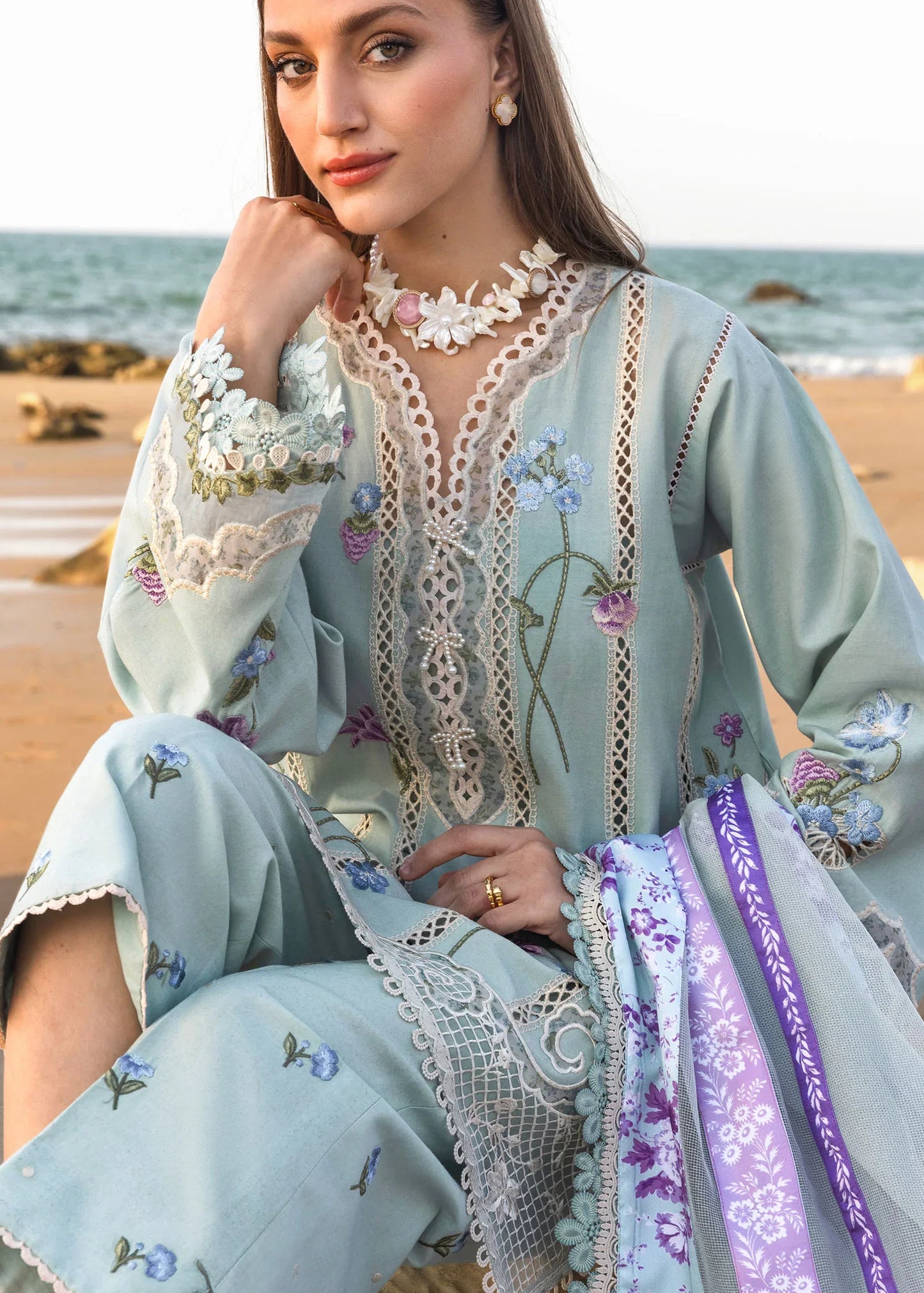 Crimson - D6 A Morning Blue  03 Piece Lawn