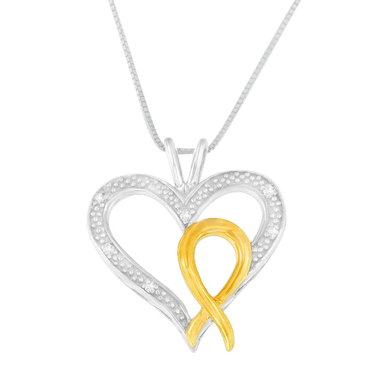 .925 Sterling Silver Two Toned 1/25 cttw Diamond Heart-Ribbon Pendant Necklace (I-J, I2-I3) - Concordia Style Boutique