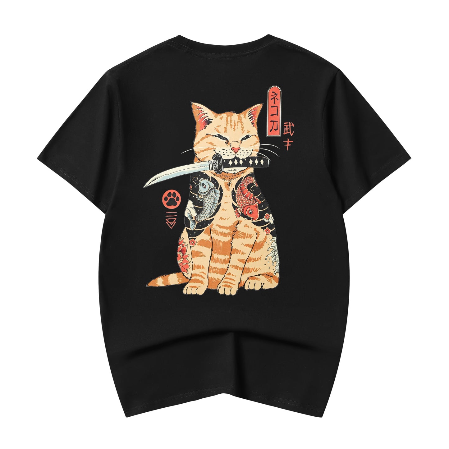 YeT014 Samurai Swordart Cat Tee