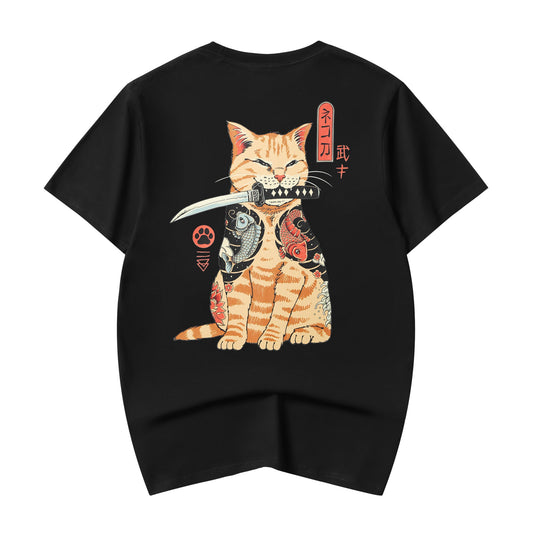 YeT014 Samurai Swordart Cat Tee