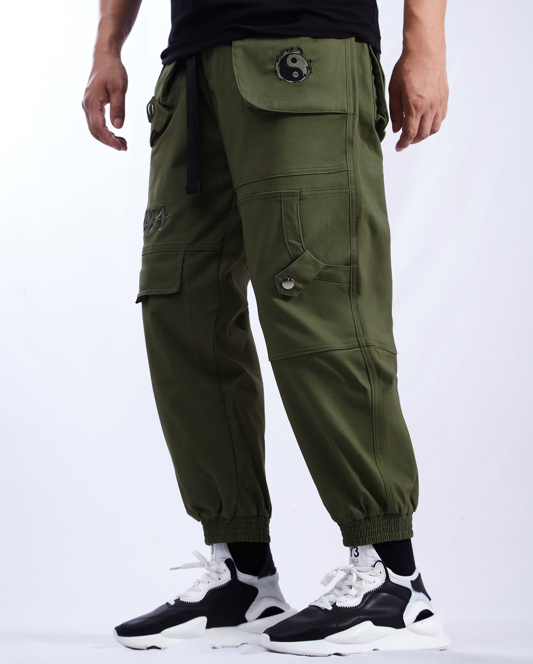 IBP332 Yin Yang Army Green Cargo Pants - Concordia Style Boutique