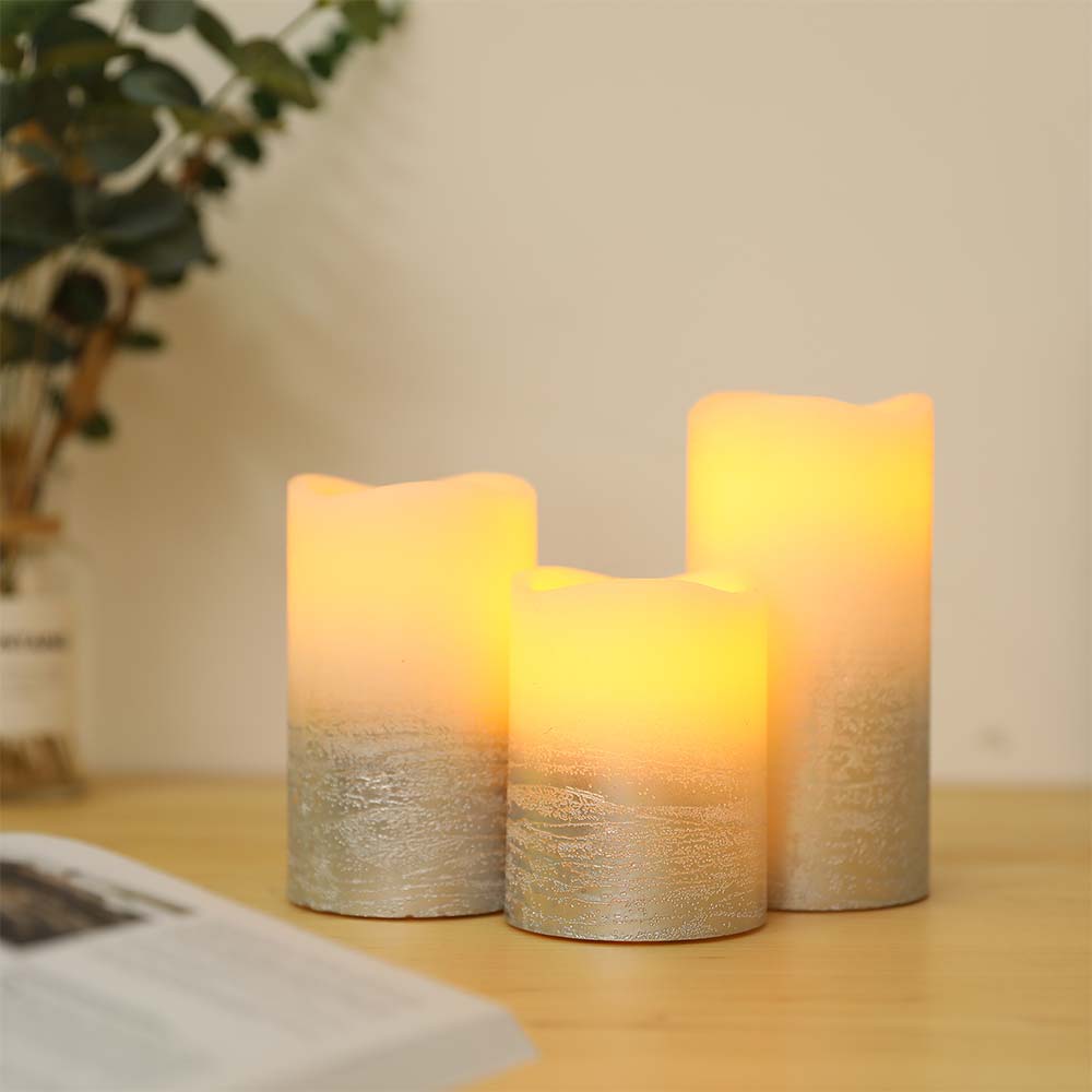 Silver Real Wax Battery Powered Candle ( Set of 3 )