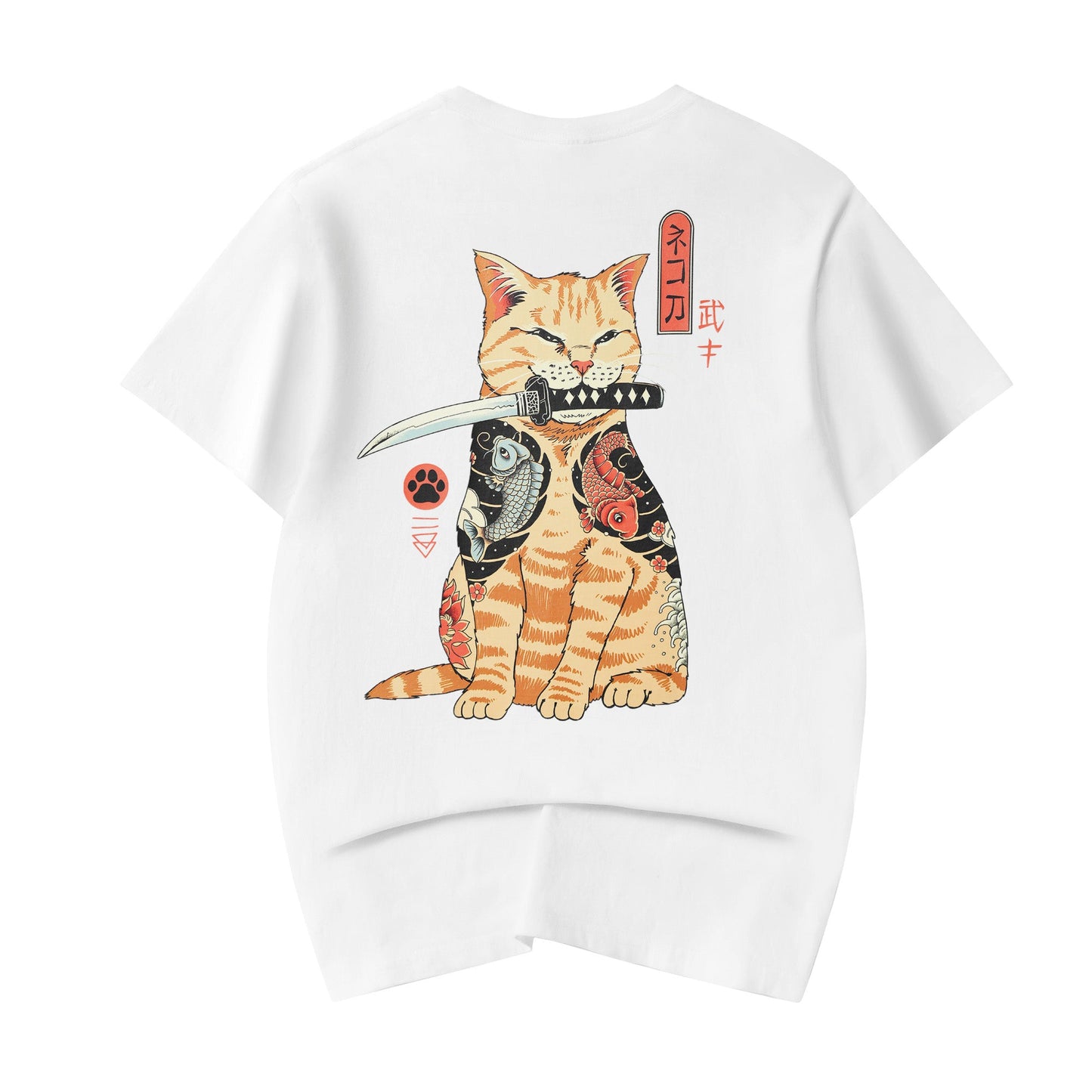 YeT014 Samurai Swordart Cat Tee