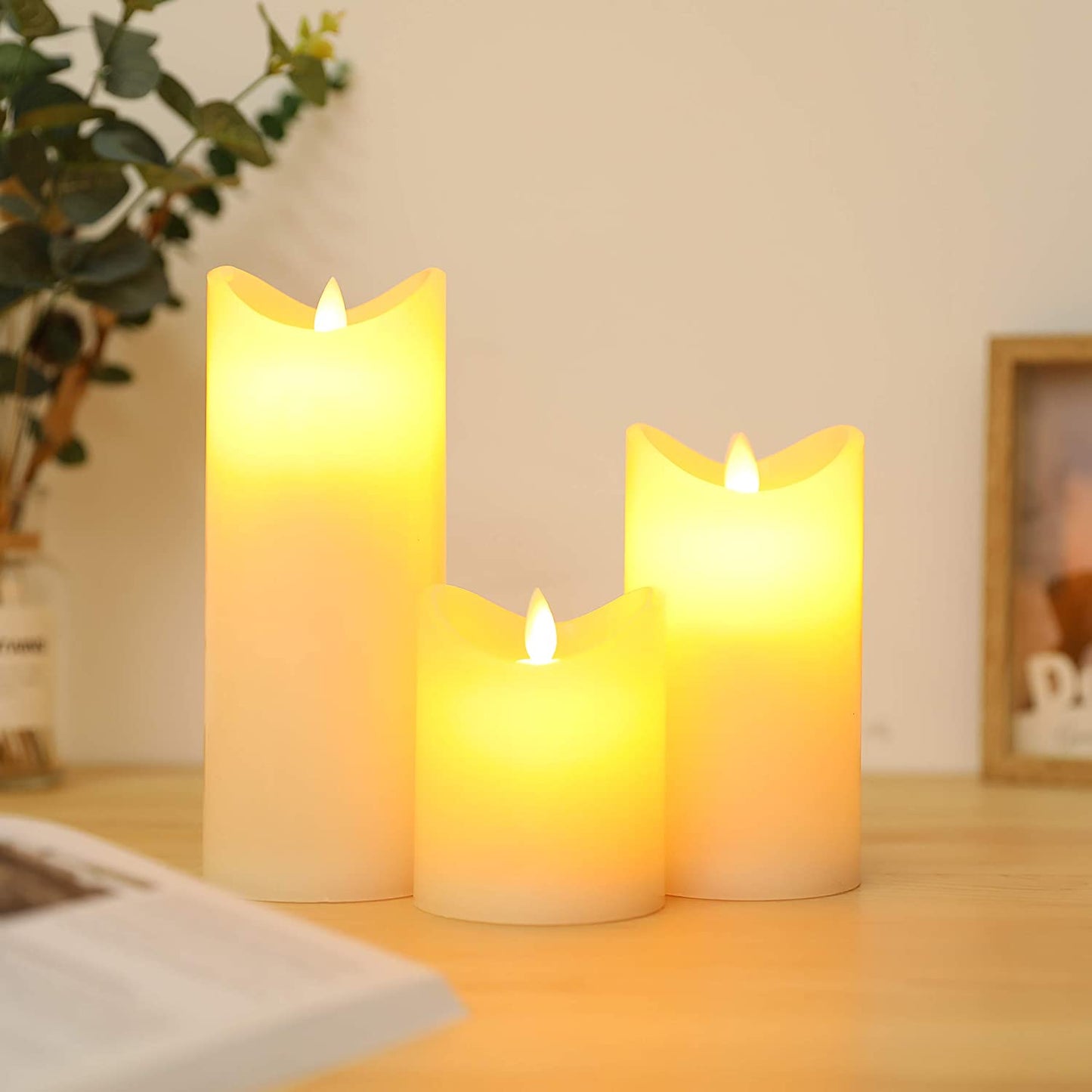 4/6/8 inch High Flickering Battery Candle（Set of 3）