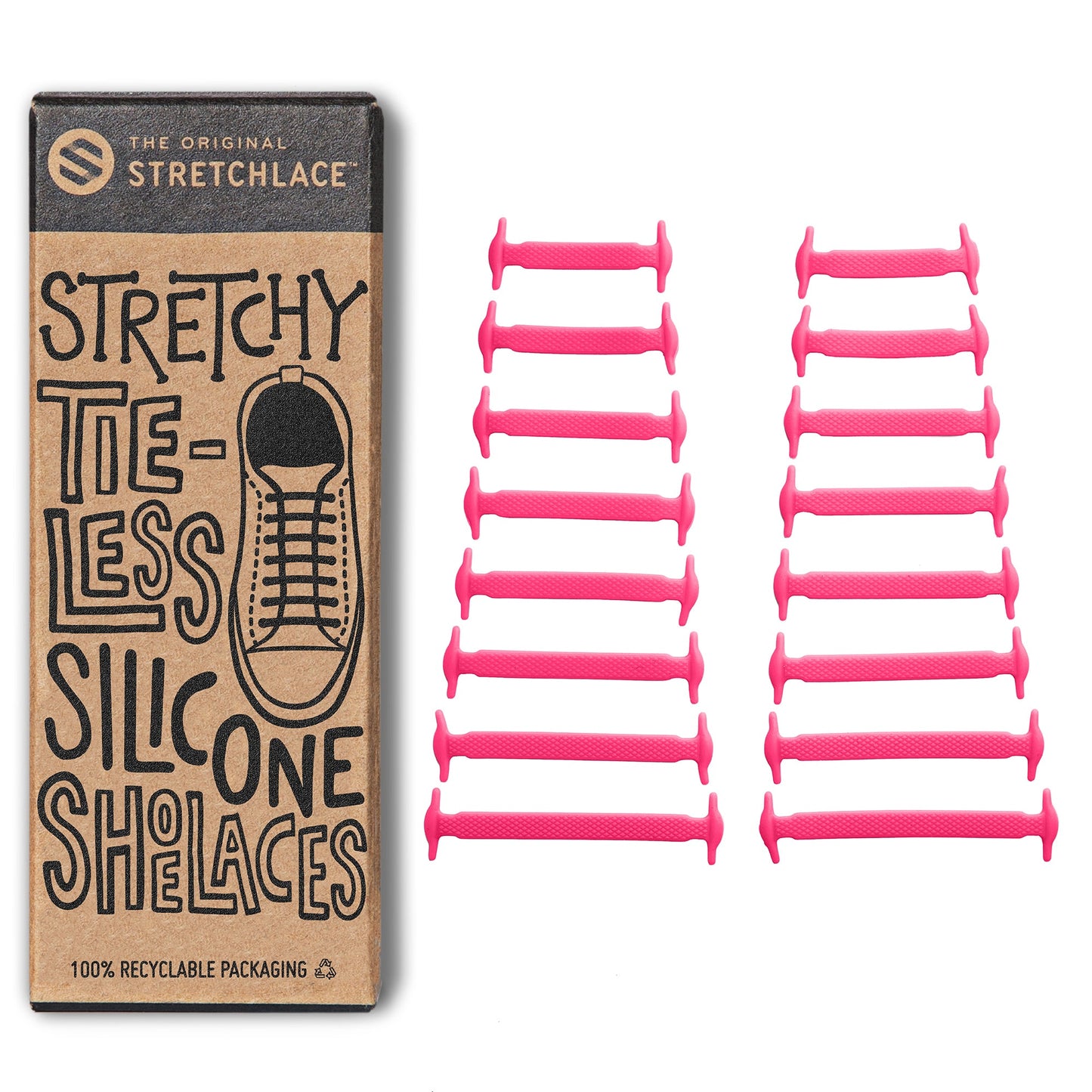 Pink Stretchy Tieless Silicone Elastic Shoelaces | 16 Straps