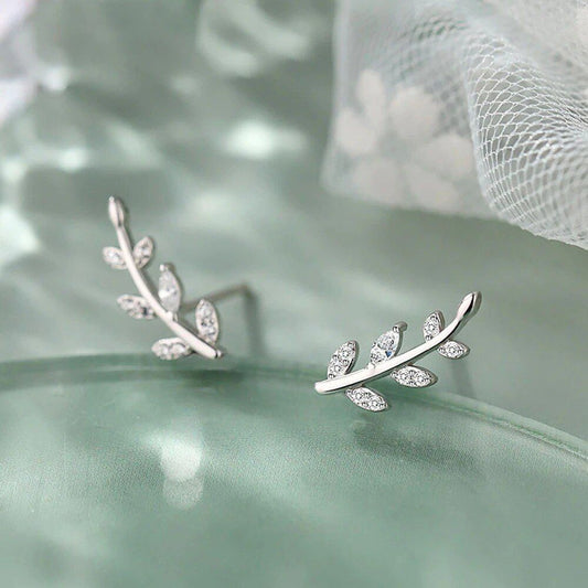 SPARKLING LEAF CLIMBER EARRINGS (PAIR) - Concordia Style Boutique
