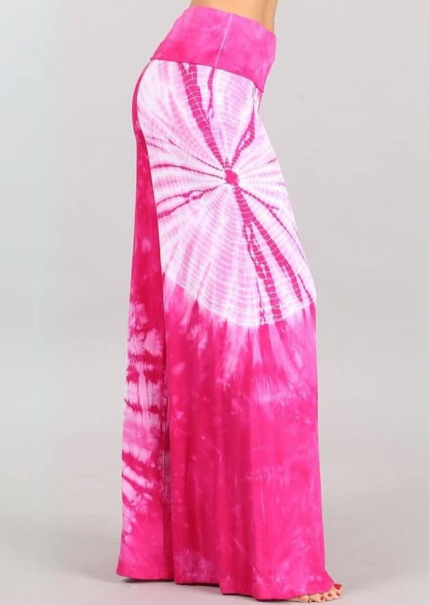 Fashionable in Fuchsia Tie Dye Palazzo Pants Made in USA - Concordia Style Boutique