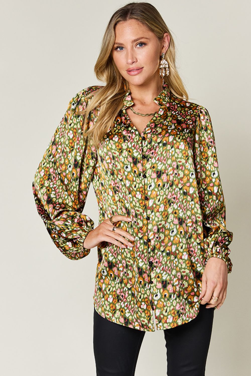 Double Take Full Size Printed Long Sleeve Blouse - Concordia Style Boutique