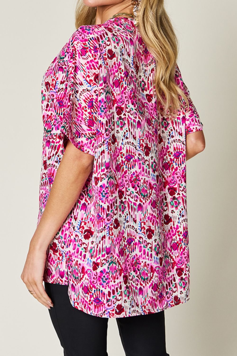 Double Take Full Size Printed V-Neck Short Sleeve Blouse - Concordia Style Boutique