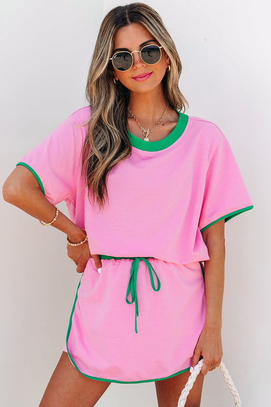 Luxury Colorblock Edge Drop Shoulder T Shirt and Skort 2Pcs Set - Concordia Style Boutique
