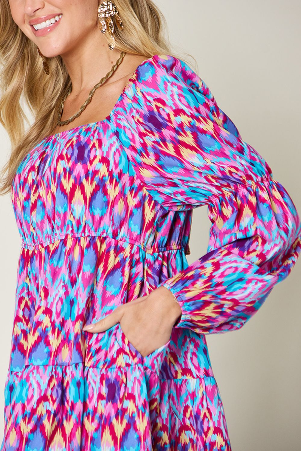 Double Take Full Size Printed Long Sleeve Dress - Concordia Style Boutique