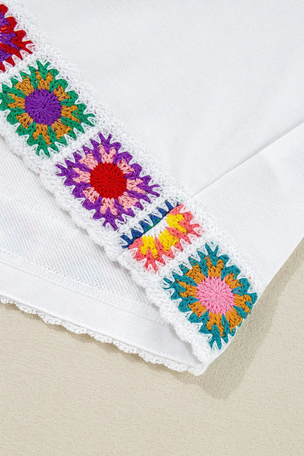 Floral Crochet Patched Ruffled Sleeve Crewneck Blouse - Concordia Style Boutique