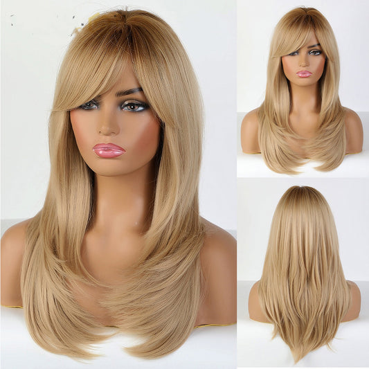 Gradient Golden Figure Bangs Long Straight Hair - Premium wig from Concordia Style Boutique - Just $18.97! Shop now at Concordia Style Boutique