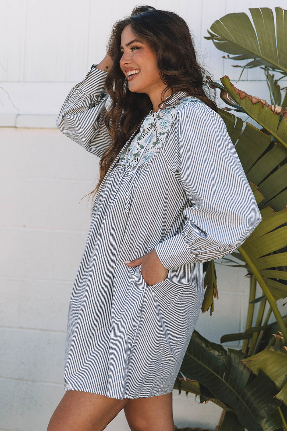 Aila Stripe Floral Patchwork Tied Mini Dress - Concordia Style Boutique