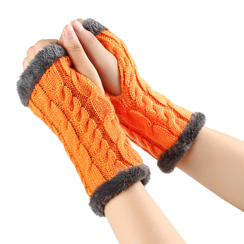 Winter Plush Twist Knitted Fingerless Fleece Women Gloves - Ultra Soft Thermal Comfort