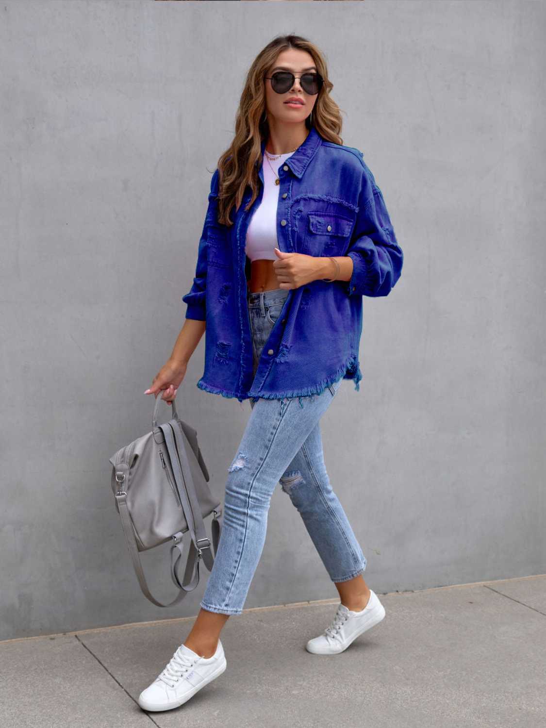 Distressed Drop Shoulder Denim Jacket - Concordia Style Boutique