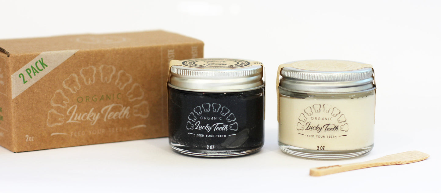 Mixed Glass Jar Organic Toothpaste Pack - Charcoal and Regular Toothpaste Pack