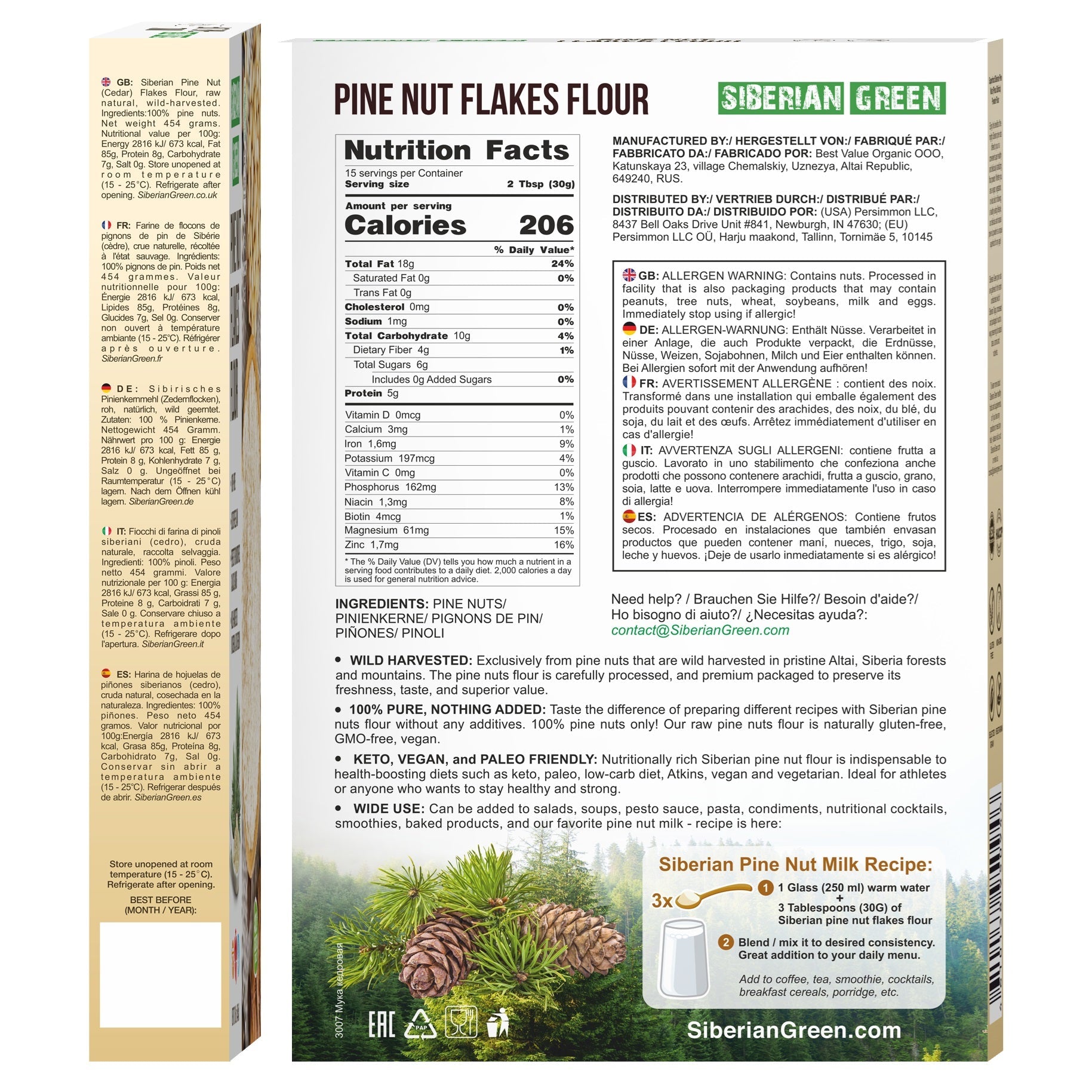 Siberian Pine Nut Flour (Kernel Powder) – 454g / 1 lb - Concordia Style Boutique