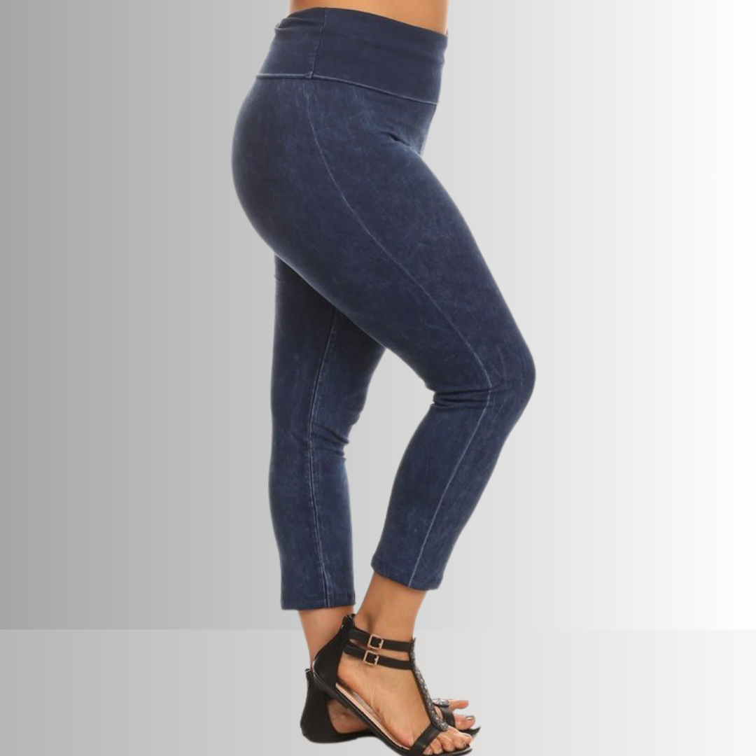 Fold Over Waist Mineral Washed Capri Leggings Made in USA Plus Size - Concordia Style Boutique