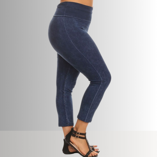 Fold Over Waist Mineral Washed Capri Leggings Made in USA Plus Size - Concordia Style Boutique