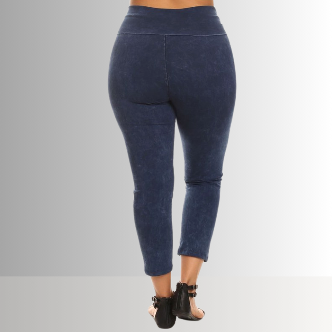Fold Over Waist Mineral Washed Capri Leggings Made in USA Plus Size - Concordia Style Boutique