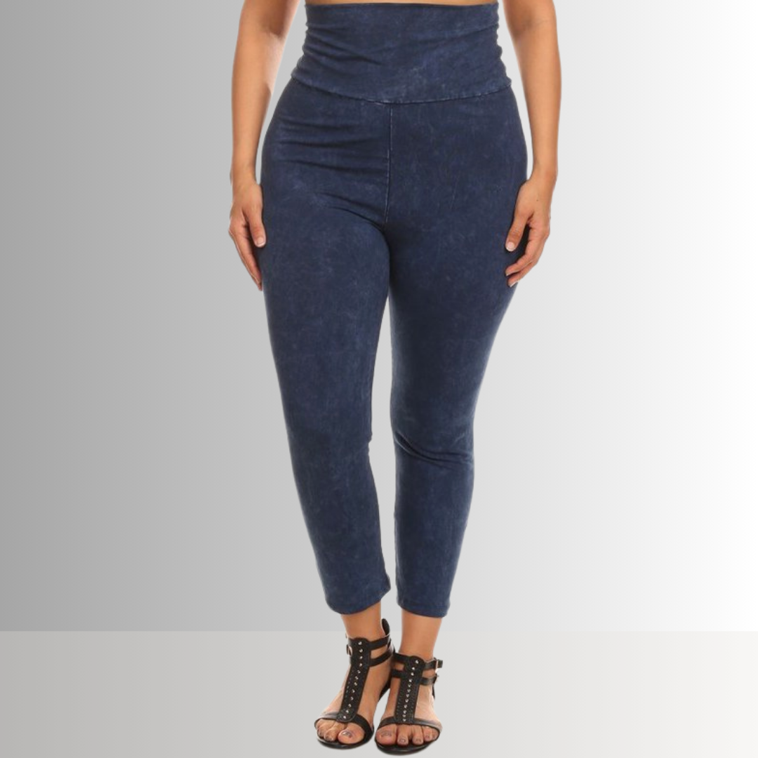 Fold Over Waist Mineral Washed Capri Leggings Made in USA Plus Size - Concordia Style Boutique