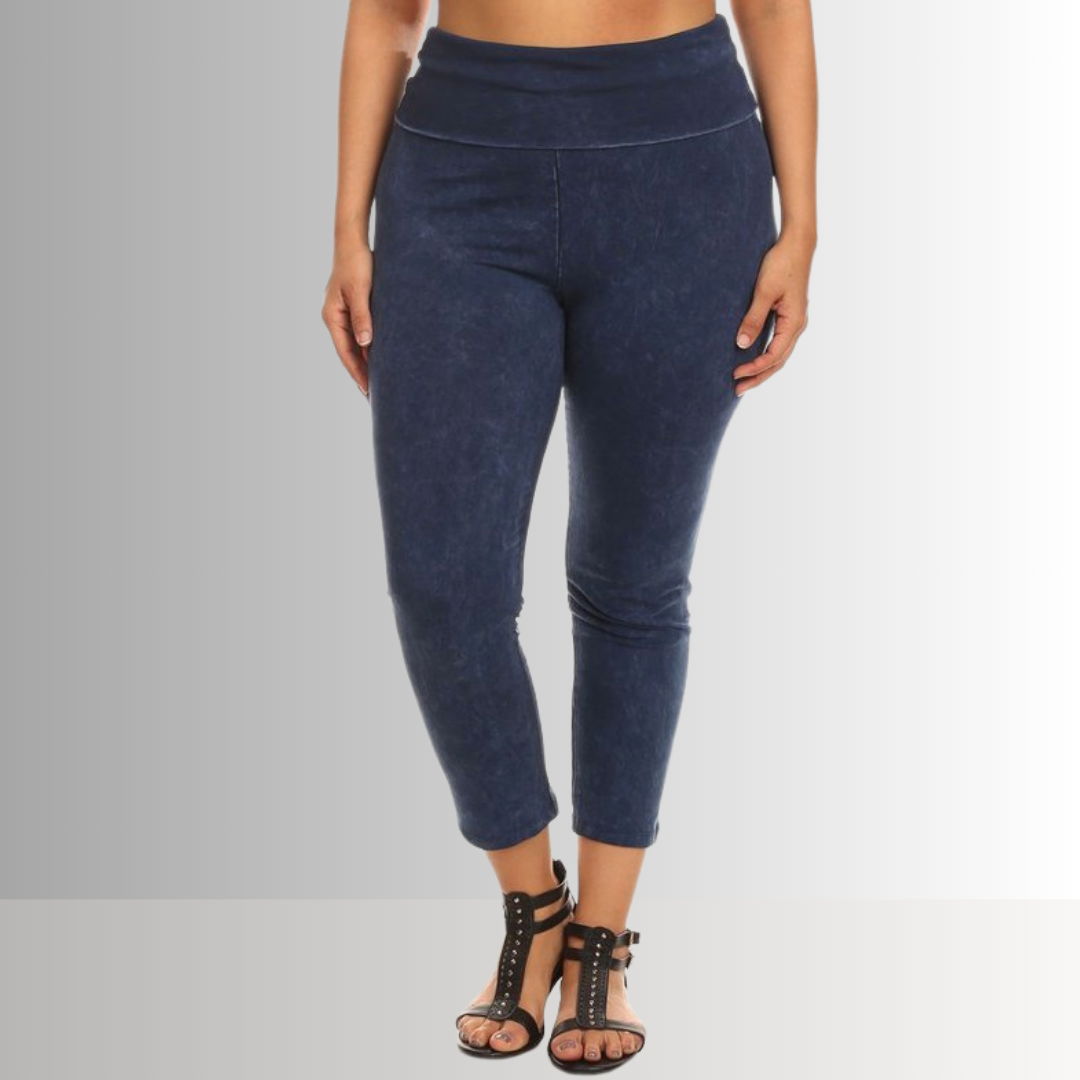 Fold Over Waist Mineral Washed Capri Leggings Made in USA Plus Size - Concordia Style Boutique