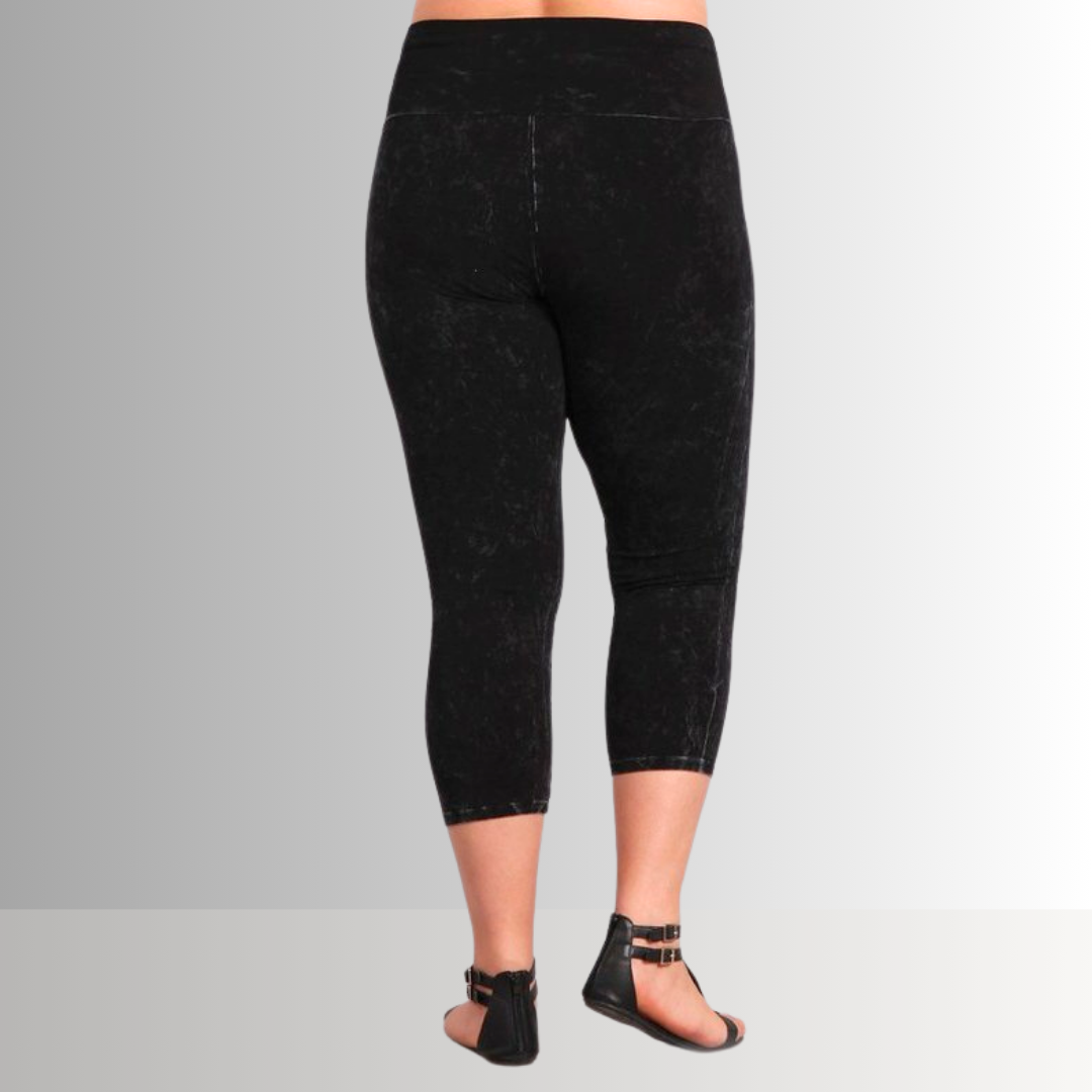 Fold Over Waist Mineral Washed Capri Leggings Made in USA Plus Size - Concordia Style Boutique
