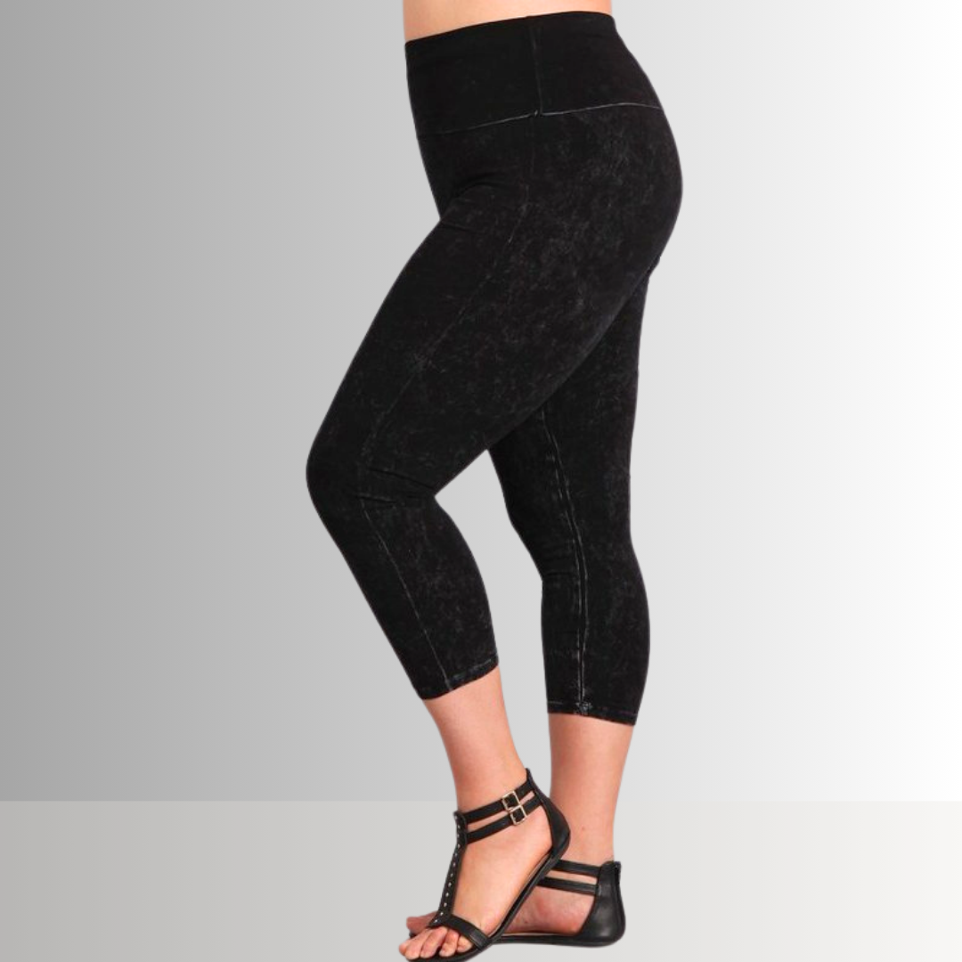 Fold Over Waist Mineral Washed Capri Leggings Made in USA Plus Size - Concordia Style Boutique