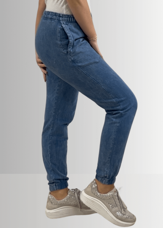 All Day French Terry Pocket Joggers in Light Denim - Concordia Style Boutique
