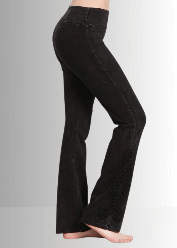 Mineral Washed Bootcut Jeggings Crochet DetaiL - Concordia Style Boutique