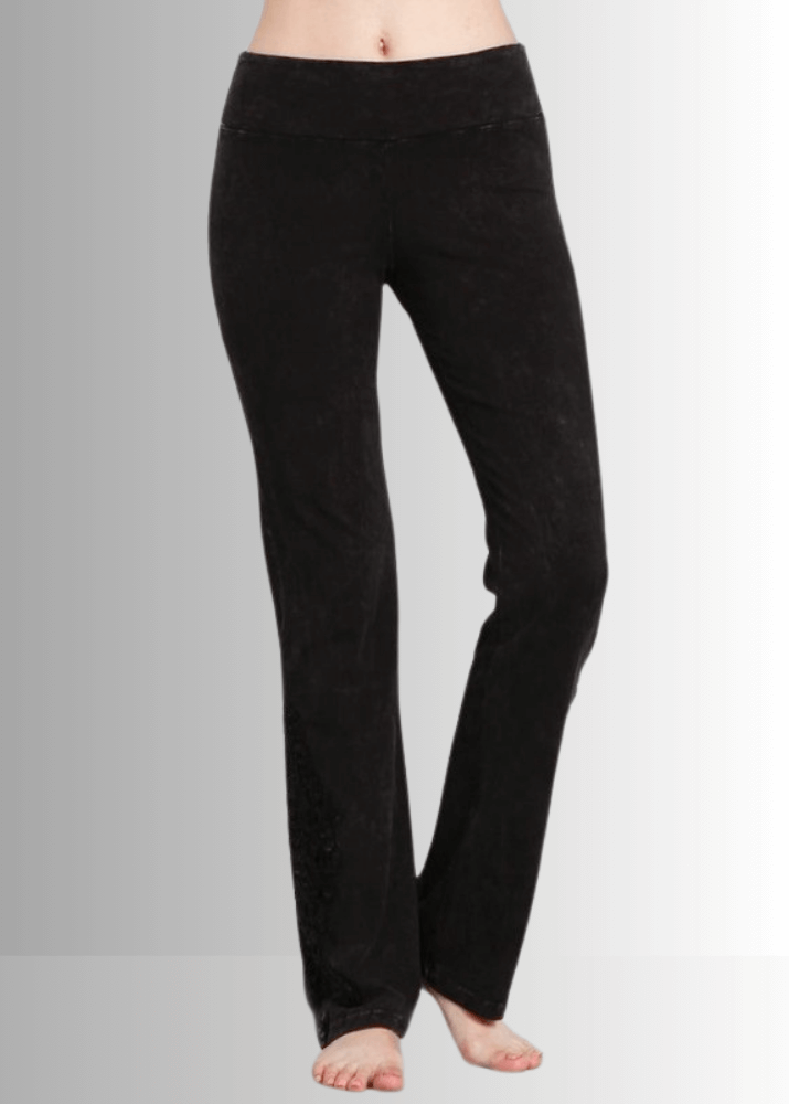 Mineral Washed Bootcut Jeggings Crochet DetaiL - Concordia Style Boutique