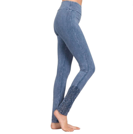 Mineral Washed Jeggings Crochet Ankle Detail Made in USA - Concordia Style Boutique