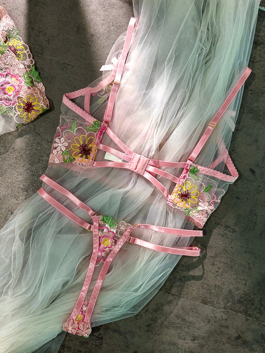 Pink Floral Embroidery Lingerie Set - Concordia Style Boutique