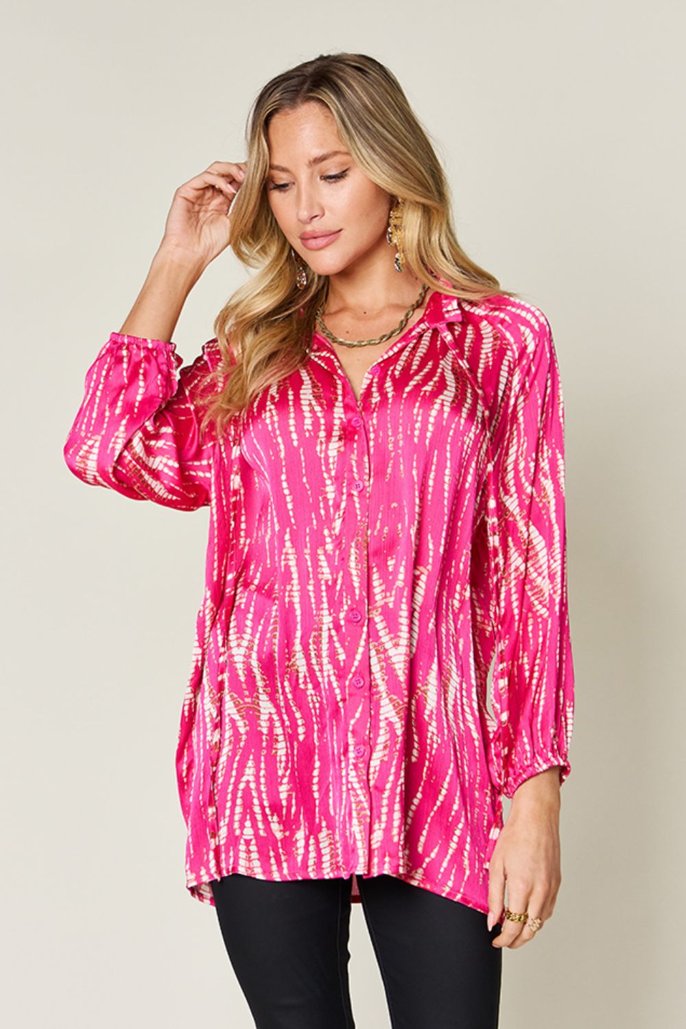 Double Take Full Size Printed Button Up Long Sleeve Shirt - Concordia Style Boutique