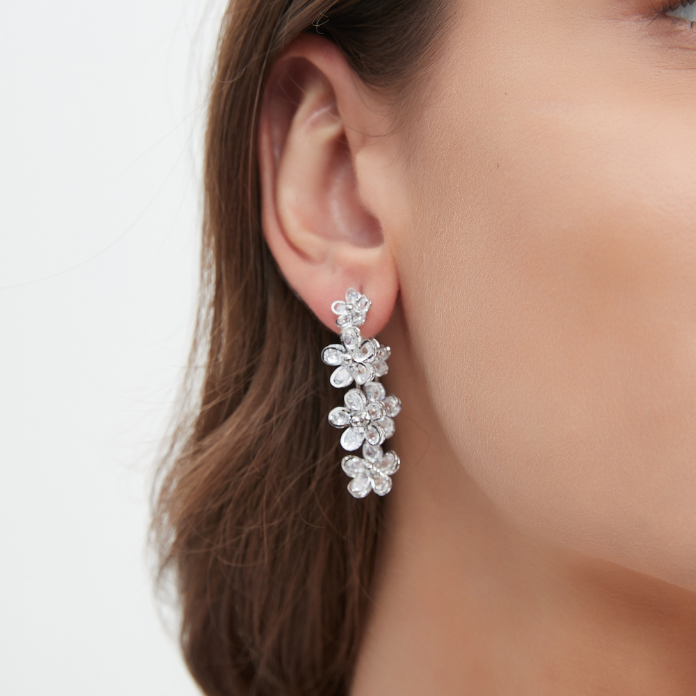 SILVER FLOWER HOOP EARRINGS (PAIR) - Concordia Style Boutique