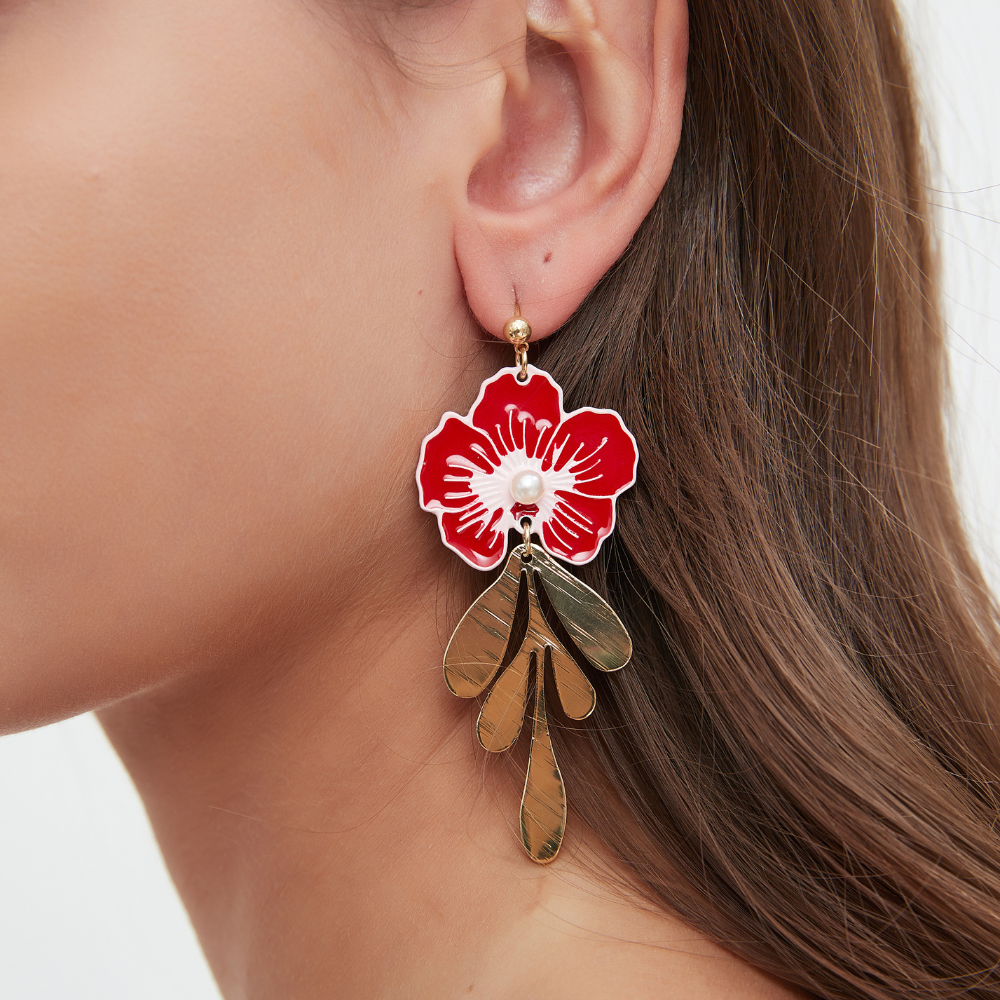 RED BLOSSOM EARRINGS (PAIR) - Concordia Style Boutique