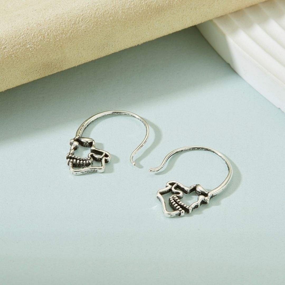 SILVER SKULL HOOP EARRINGS (PAIR) - Concordia Style Boutique