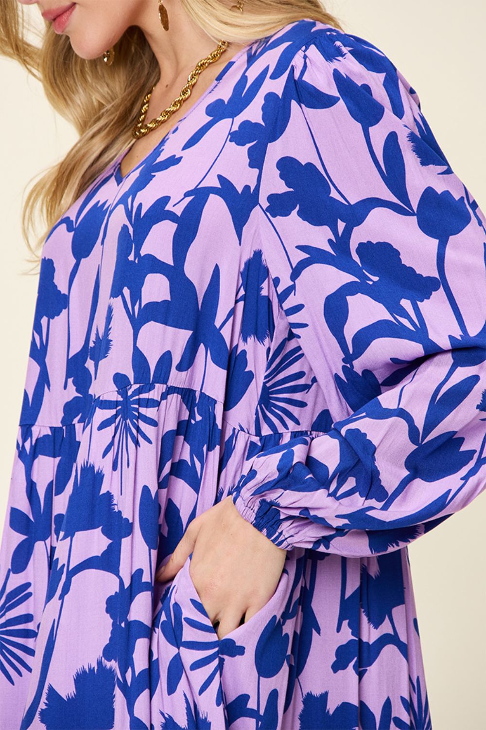 Double Take Full Size Printed Ruffle Hem Long Sleeve Dress - Concordia Style Boutique