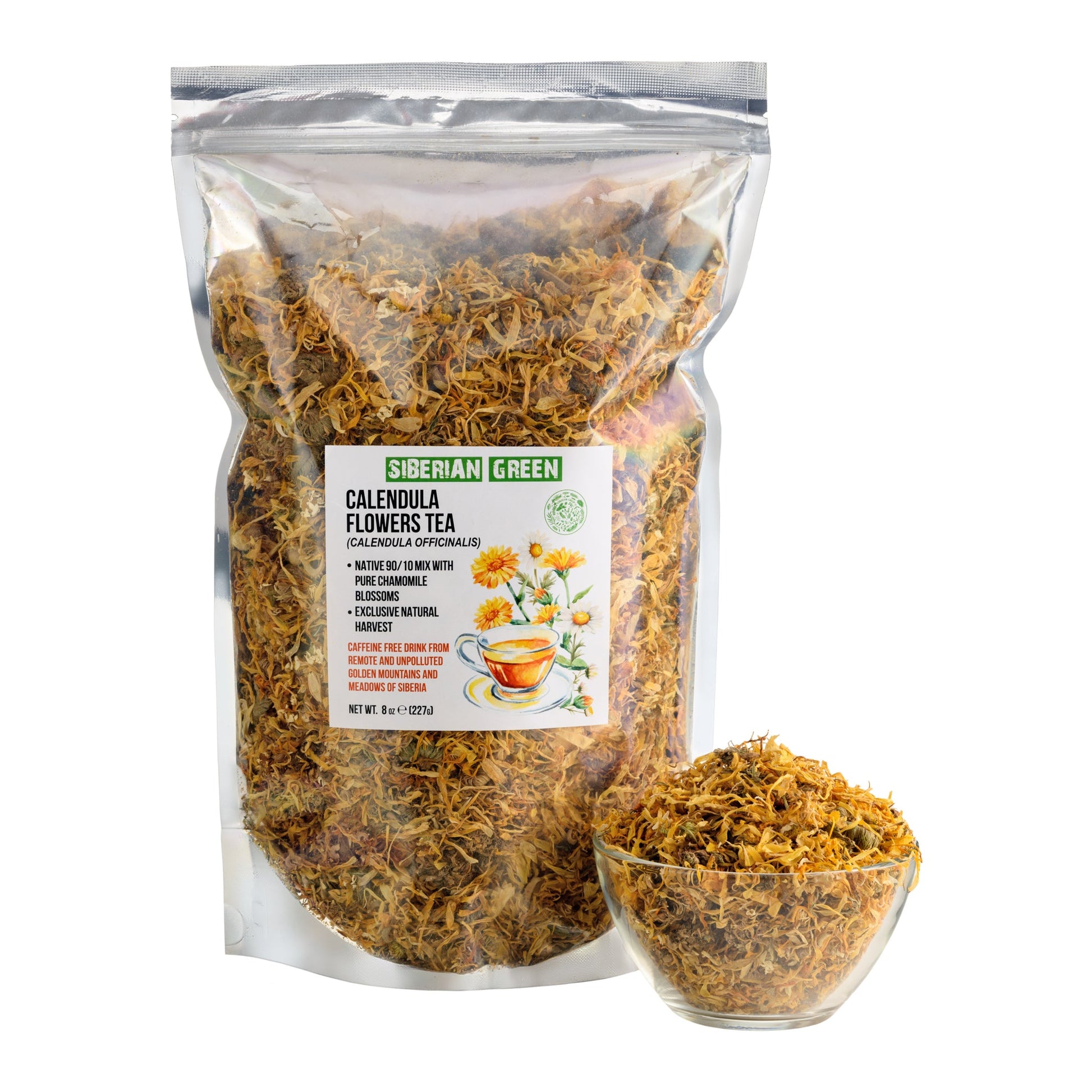 Siberian Green Calendula & Chamomile Tea – Wild Harvested Caffeine-Free (227g / 8 oz) - Concordia Style Boutique