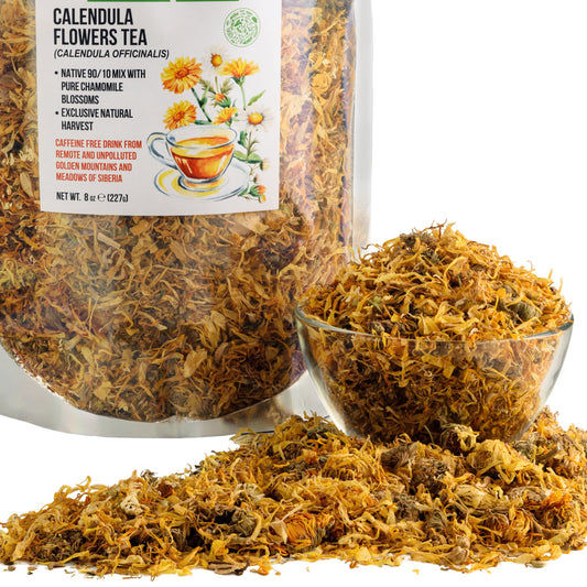 Siberian Green Calendula & Chamomile Tea – Wild Harvested Caffeine-Free (227g / 8 oz) - Concordia Style Boutique