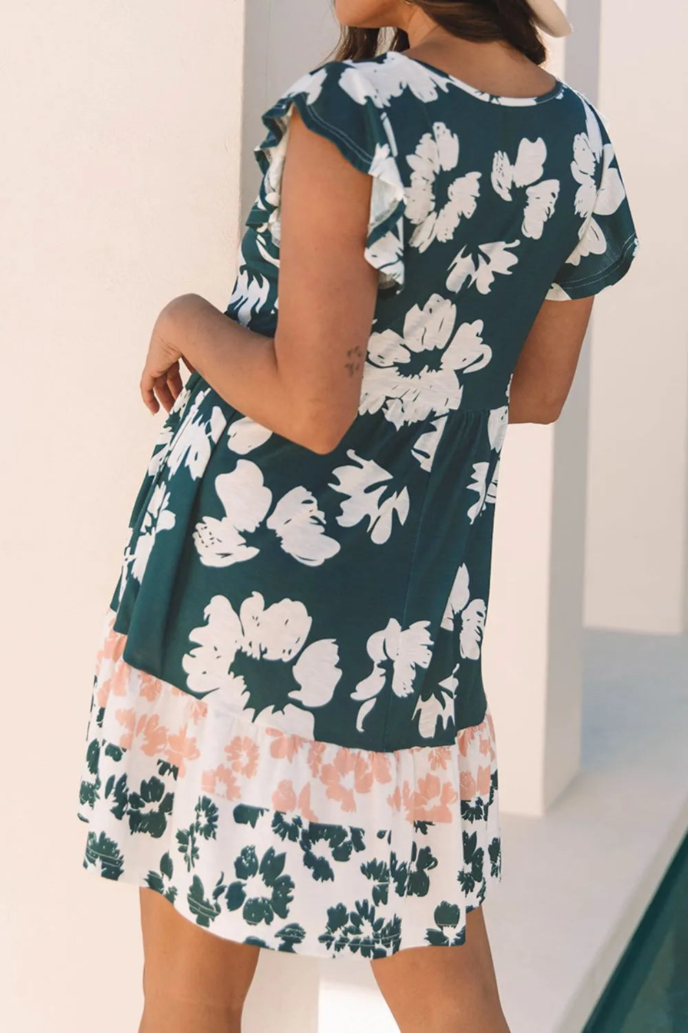 Floral Print Ruffle Sleeve Empire Waist Mini Dress - Concordia Style Boutique