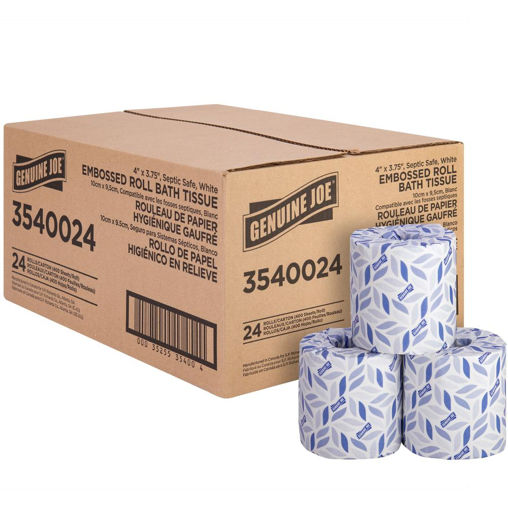 Genuine Joe 2-ply Bath Tissue Rolls - 2 Ply - 4" x 3.75" - 400 Sheets/Roll - White - Perforated, Absorbent, Soft, Sewer-safe, Septic Safe - For Bathroom, Restroom - 24 / Carton - Premium Bath Tissue Rolls from Concordia Style Boutique - Just $55.21! Shop now at Concordia Style Boutique