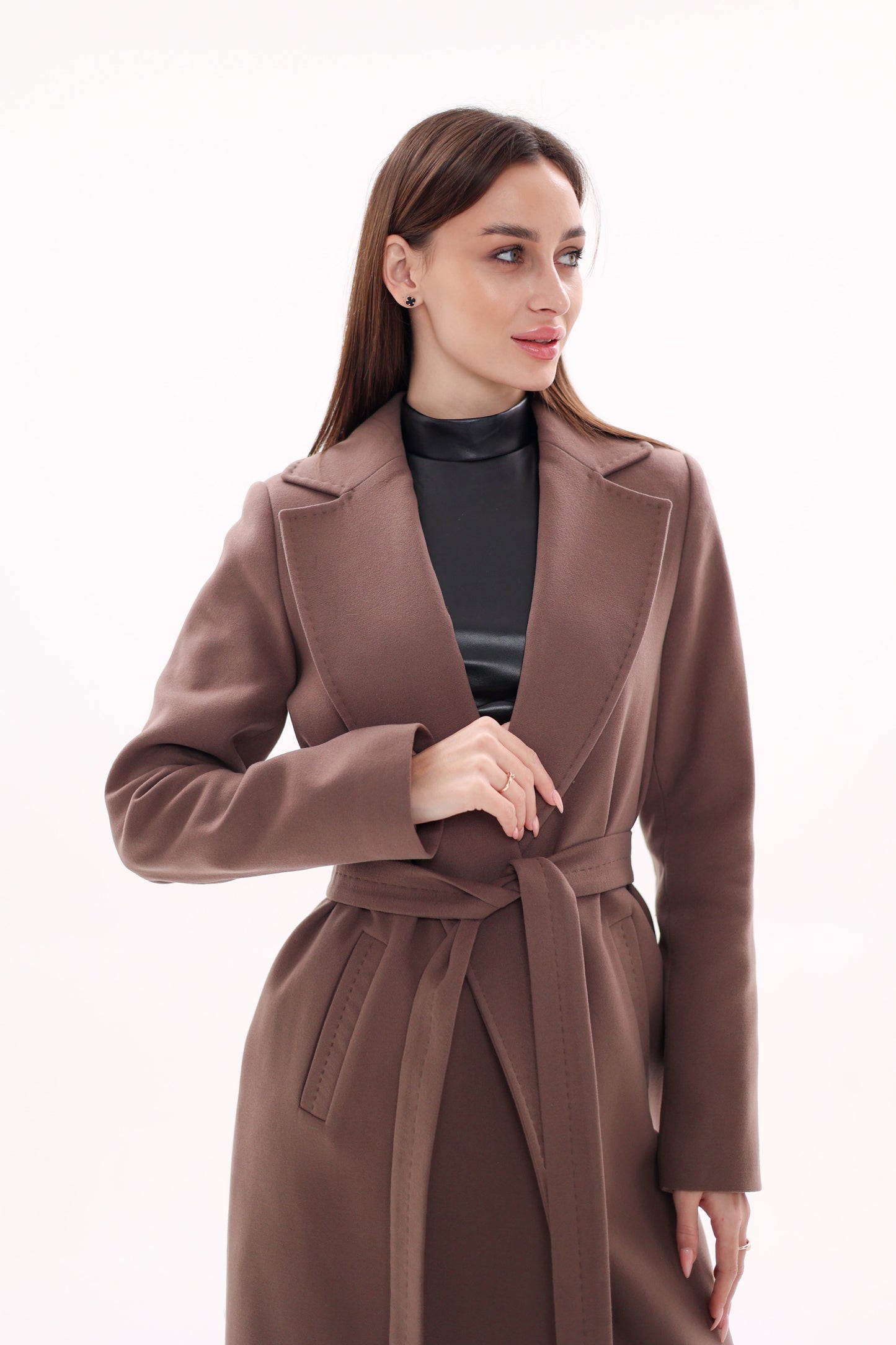 Harrington Classic Wraparound Overcoat in Mocha Mousse
