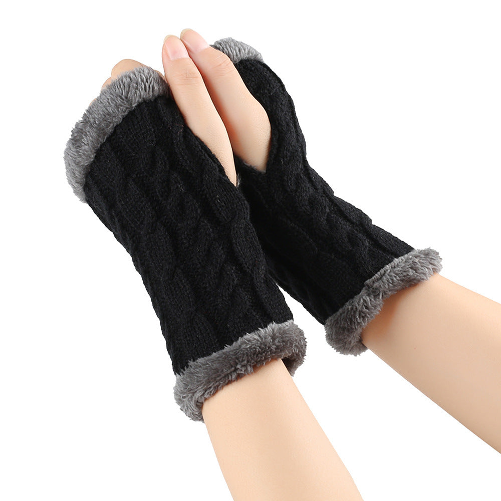 Winter Plush Twist Knitted Fingerless Fleece Women Gloves - Ultra Soft Thermal Comfort